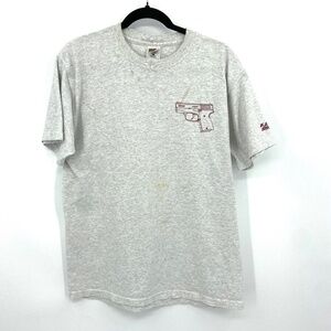 FRUIT OF THE LOOM *FLAWED* Gray KAHR MK40 Gun Stained Short Sleeve T-Shirt Large